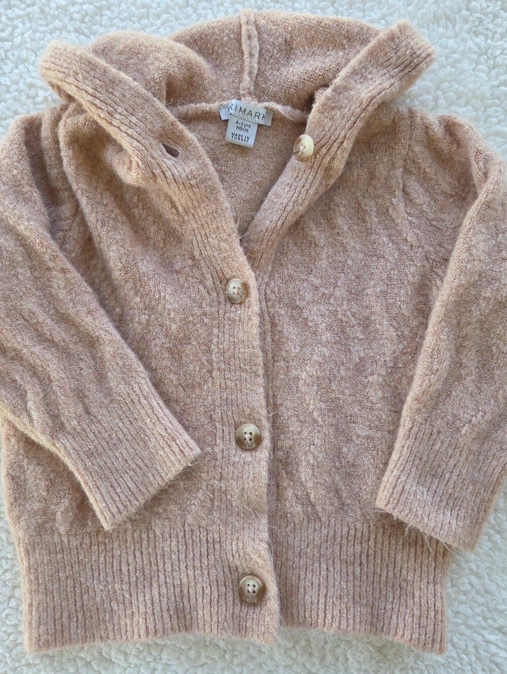 Primark Fuzzy Knit Hooded Button-Up Cardigan Size 4 5 Years